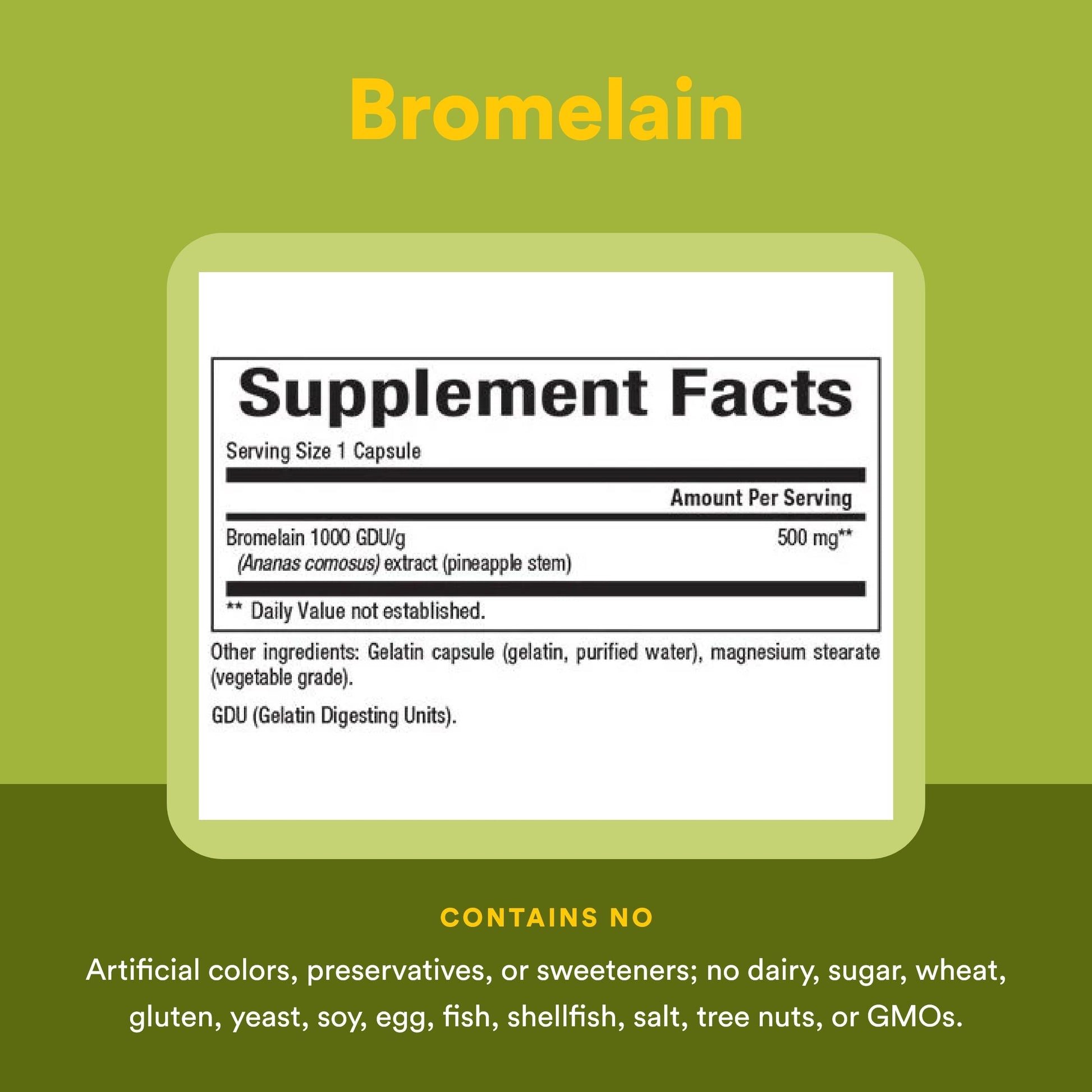 Natural Factors Bromelain 500mg ingredients and dosage label