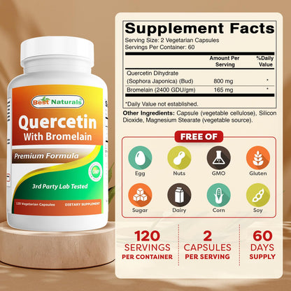Best Naturals Quercetin with Bromelain supplement bottle label