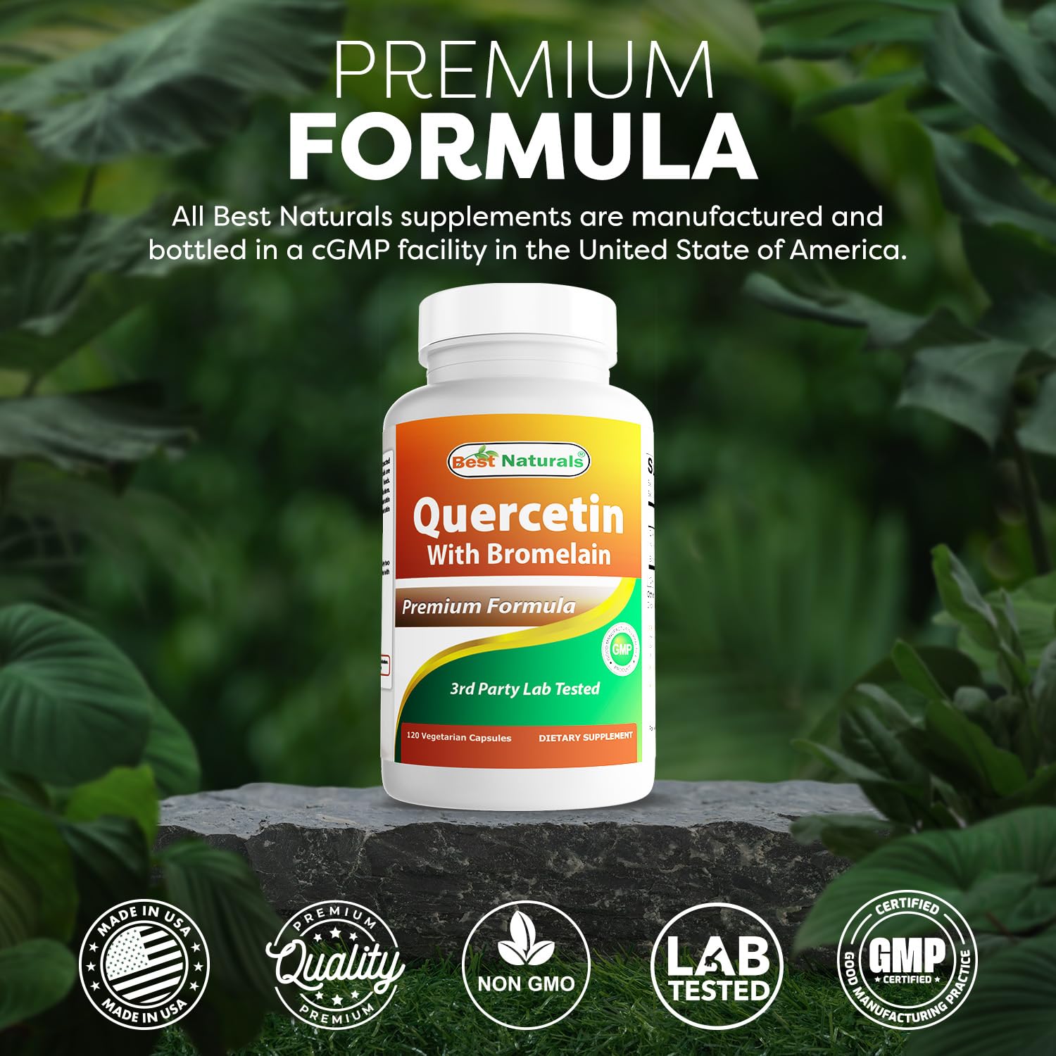 Best Naturals Quercetin with Bromelain side profile showing 800mg dosage