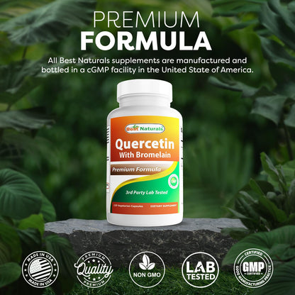Best Naturals Quercetin with Bromelain side profile showing 800mg dosage
