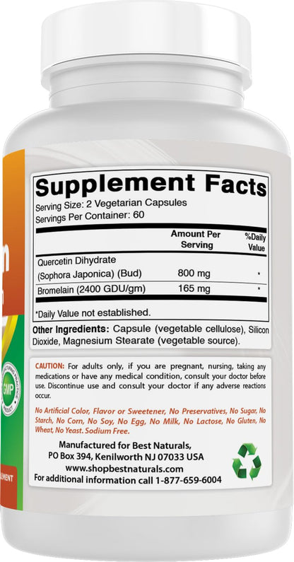 Best Naturals Quercetin with Bromelain non-GMO gluten-free seal