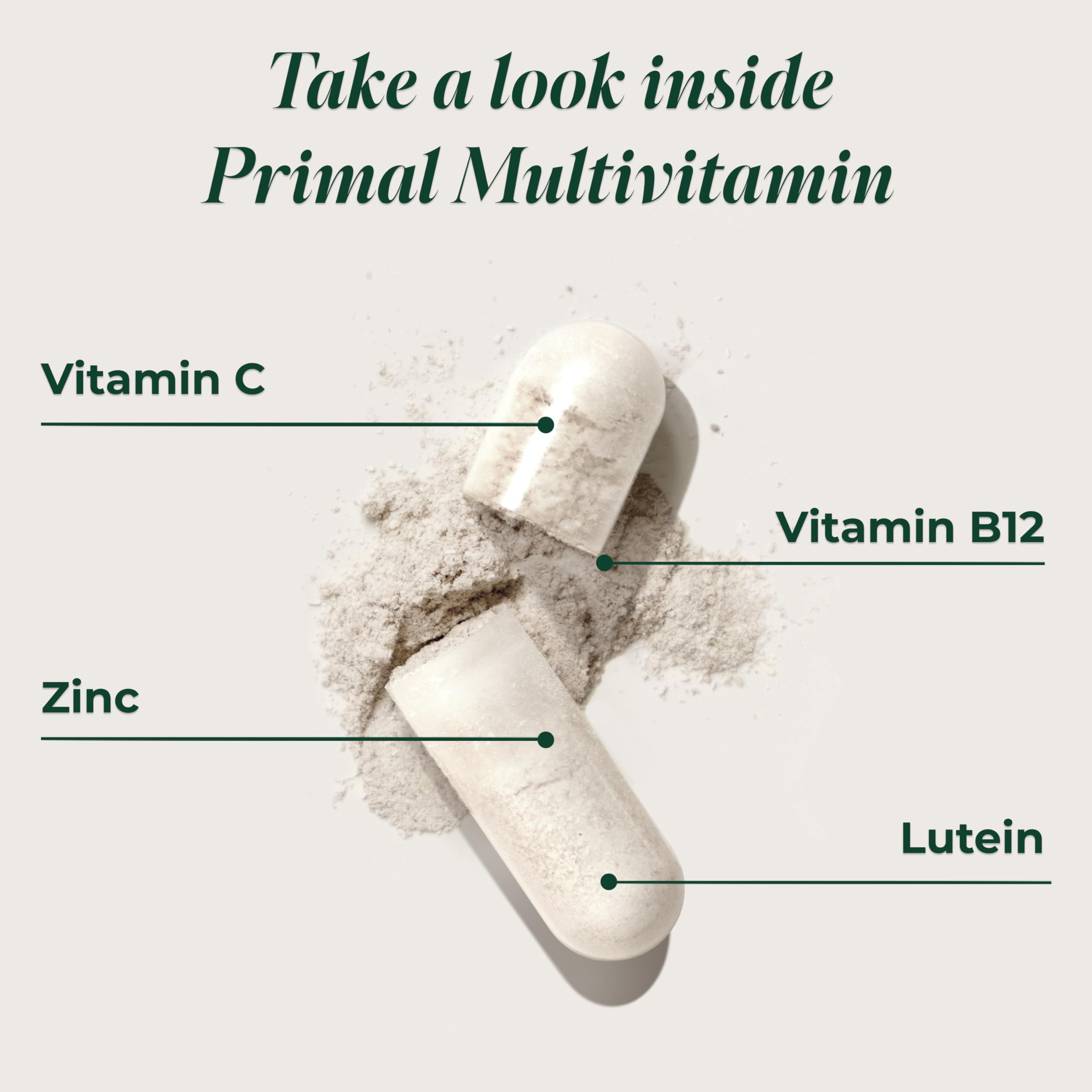 Primal Harvest premium multivitamin 30 capsules bottle top angle view
