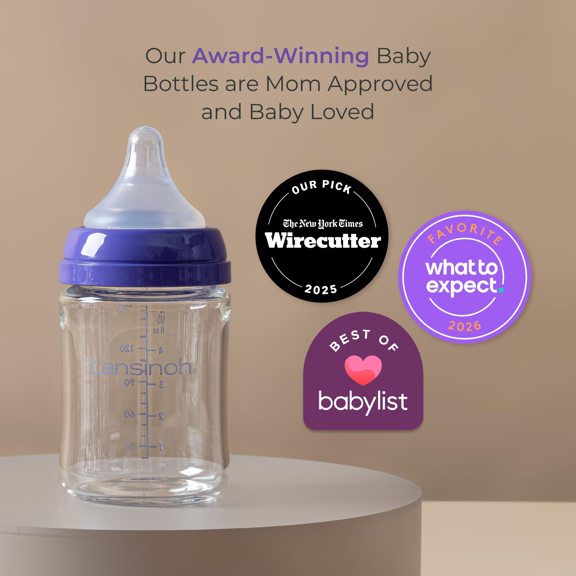 Three piece easy clean glass baby bottle assembly for gas prevention