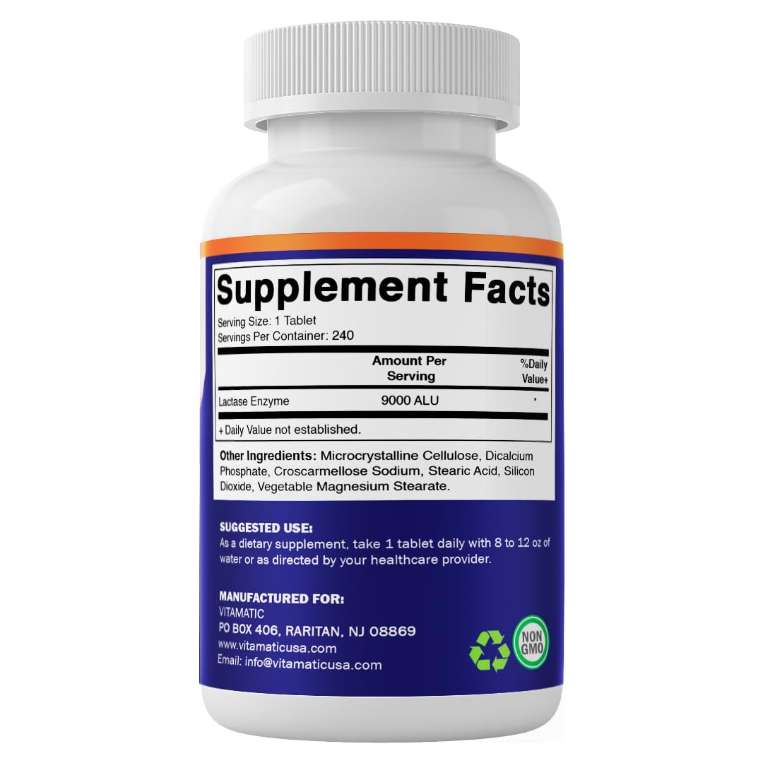 Premium Vitamatic dairy sugar breakdown caplets 240 count package for daily wellness.
