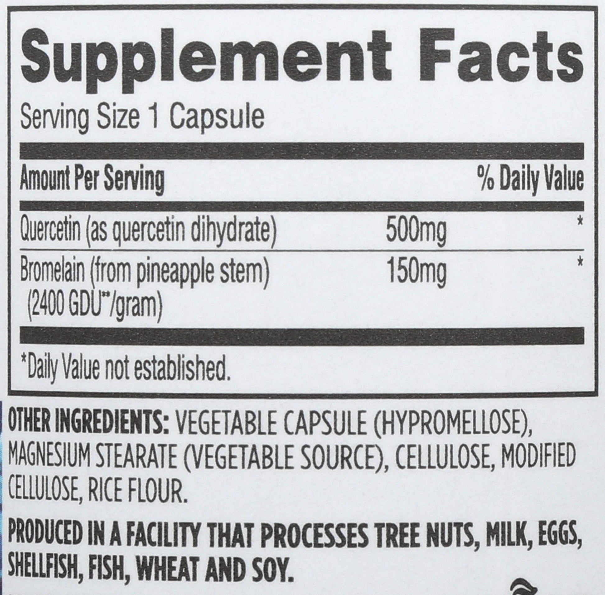 Supplement facts panel of Whole Foods Market Quercetin with Bromelain