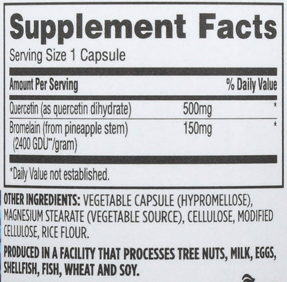 Supplement facts panel of Whole Foods Market Quercetin with Bromelain