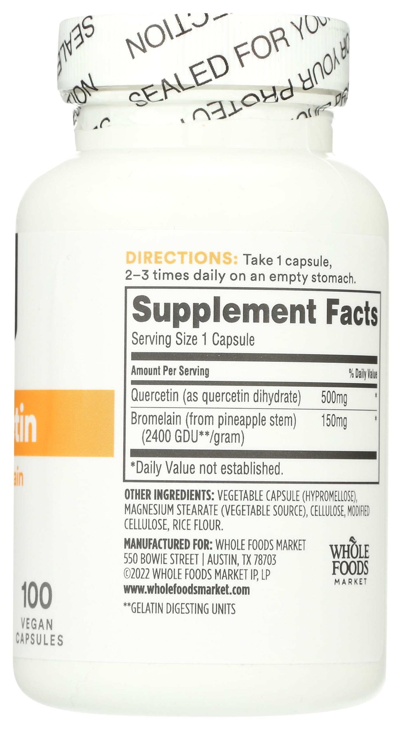 Whole Foods Market Quercetin with Bromelain capsule texture