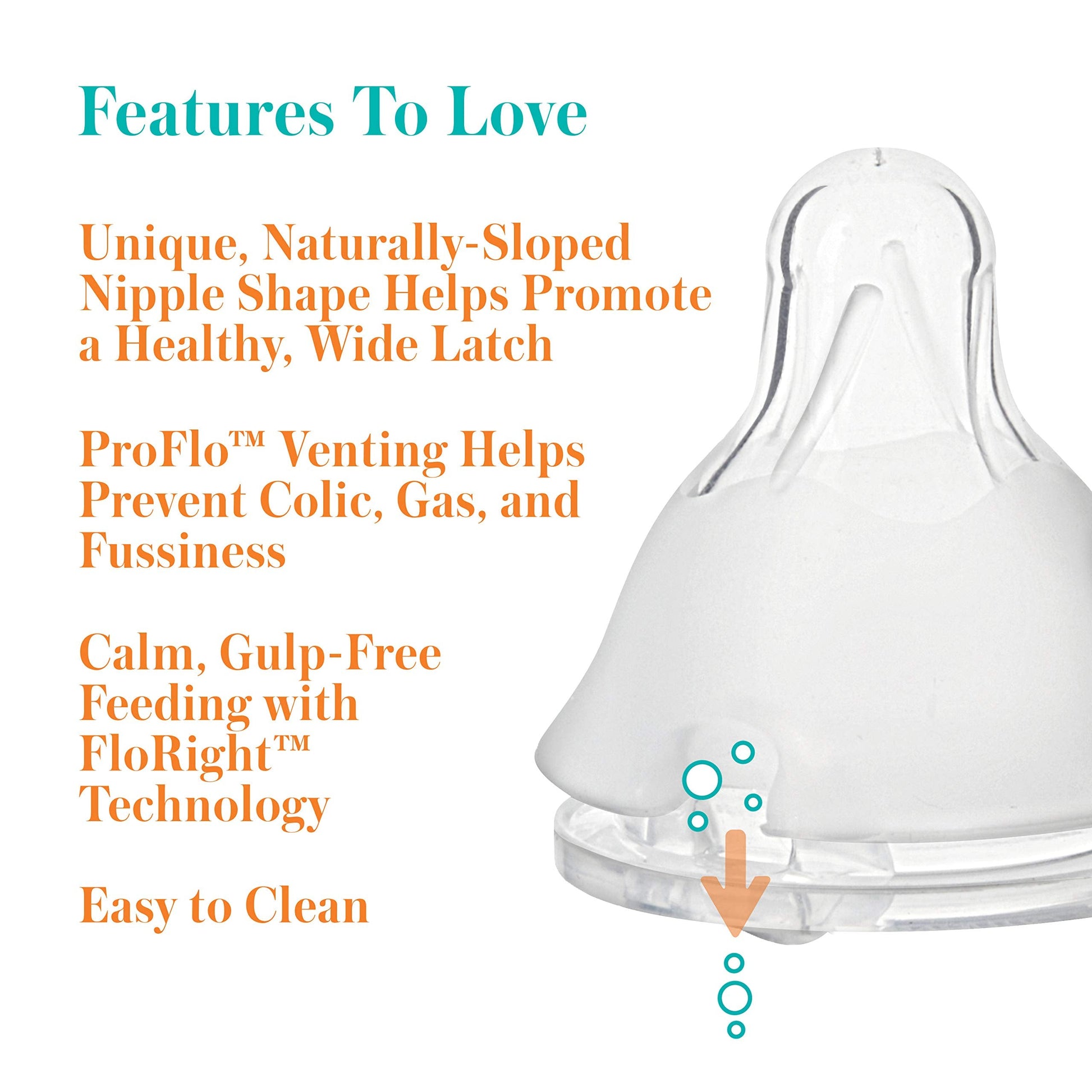 Close up of Evenflo Balance Plus standard neck silicone nipple