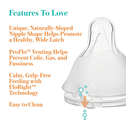Close up of Evenflo Balance Plus standard neck silicone nipple