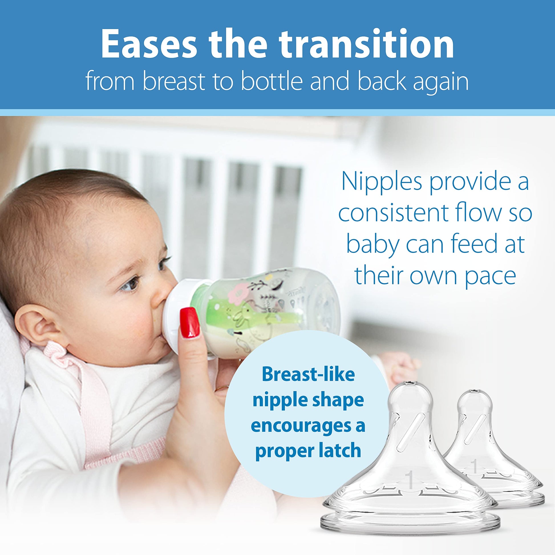Wide-neck bottle Level 1 silicone nipple detail