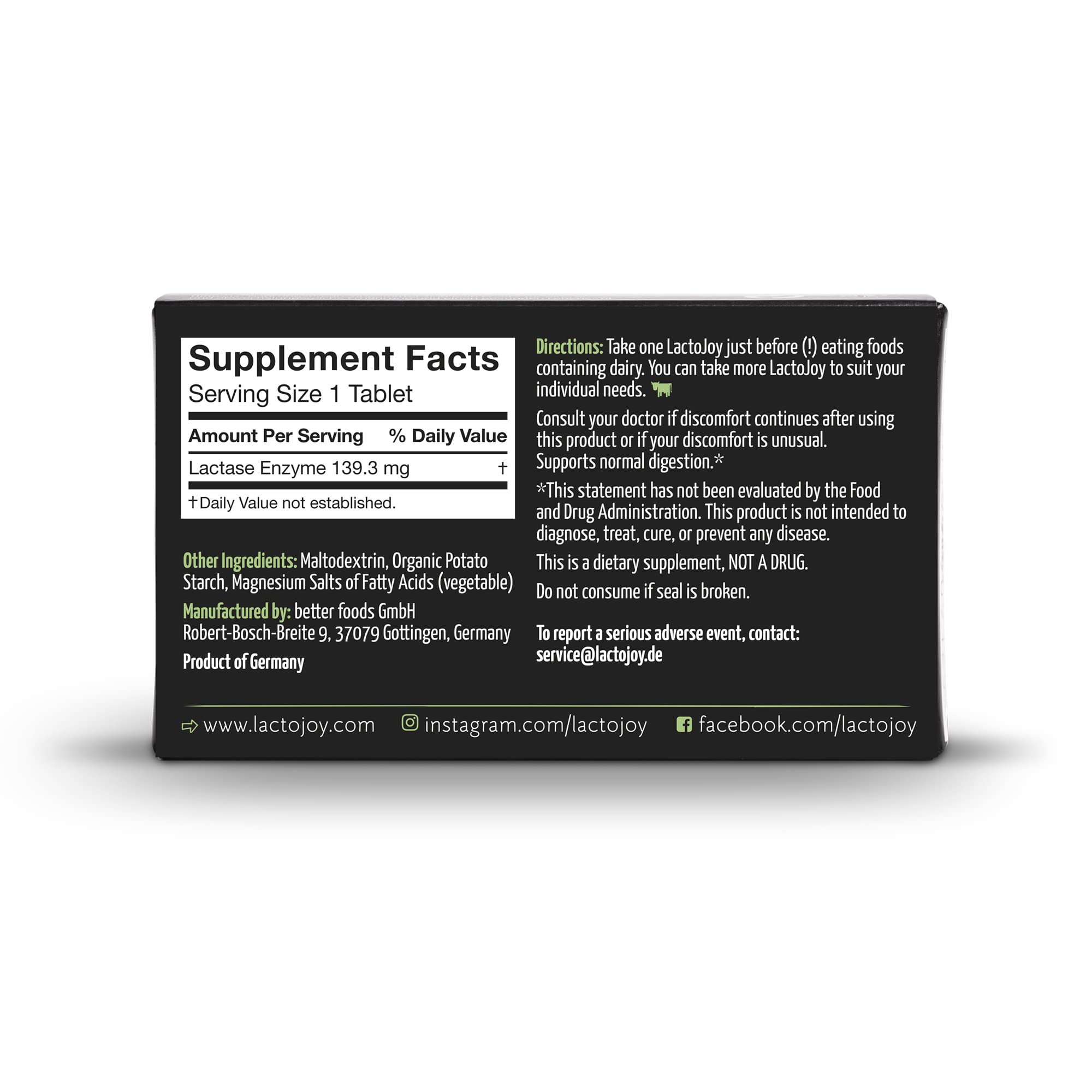 LactoJoy high potency vegan lactase enzyme tablets for easy dairy digestion.