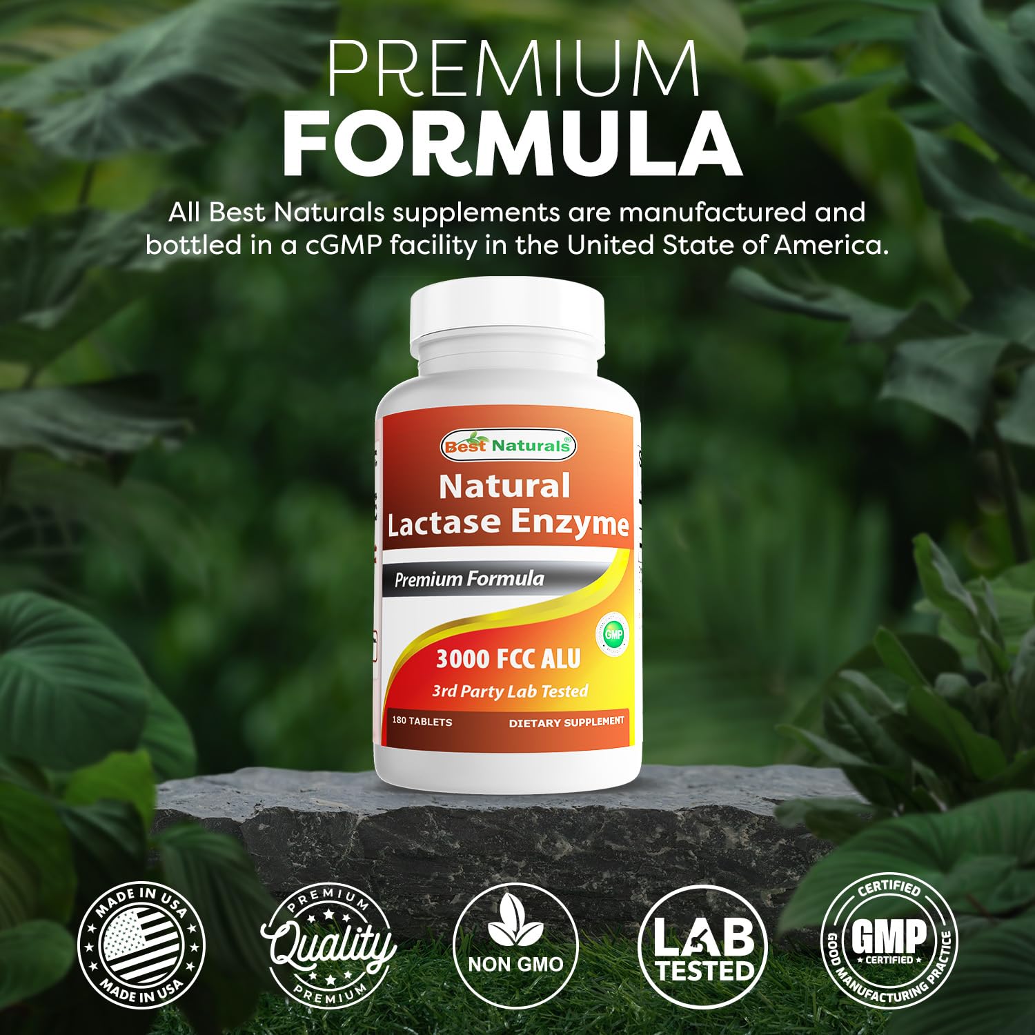 Close up of the usage directions and ingredients label on Best Naturals fast acting lactase enzyme.