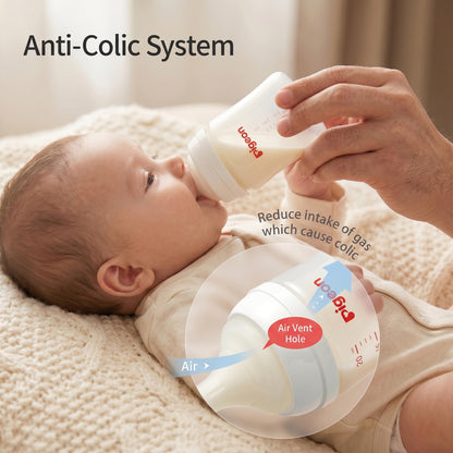 Side view of Pigeon wide neck anti-colic bottle