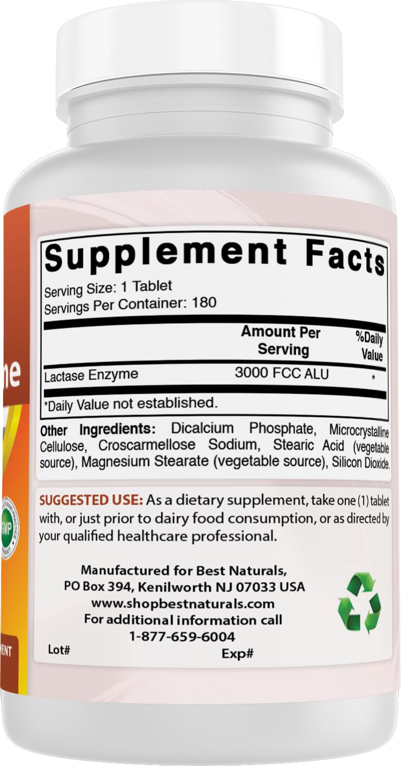 Best Naturals lactase enzyme tablets packaging showcasing the third party lab tested guarantee.