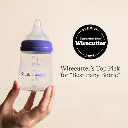 Lansinoh anti colic plastic bottles showing the advanced air vent system