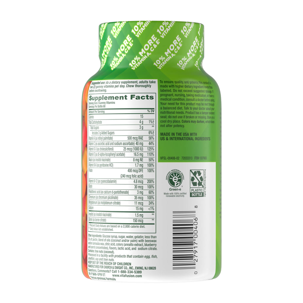 Vitafusion MultiVites 120 count gummy bottle back label nutritional facts