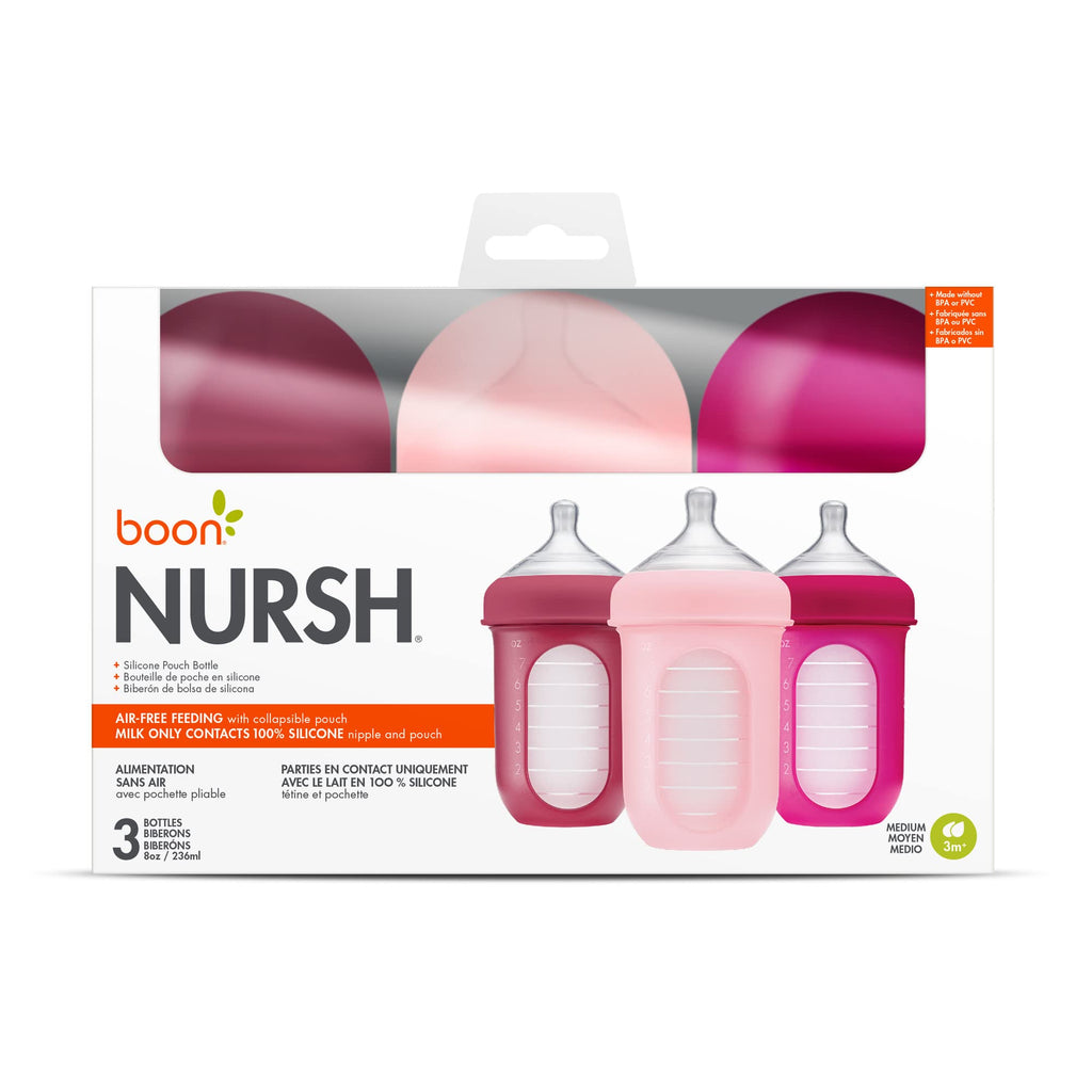 Boon Nursh 3 pack packaging for authentic imported baby bottles