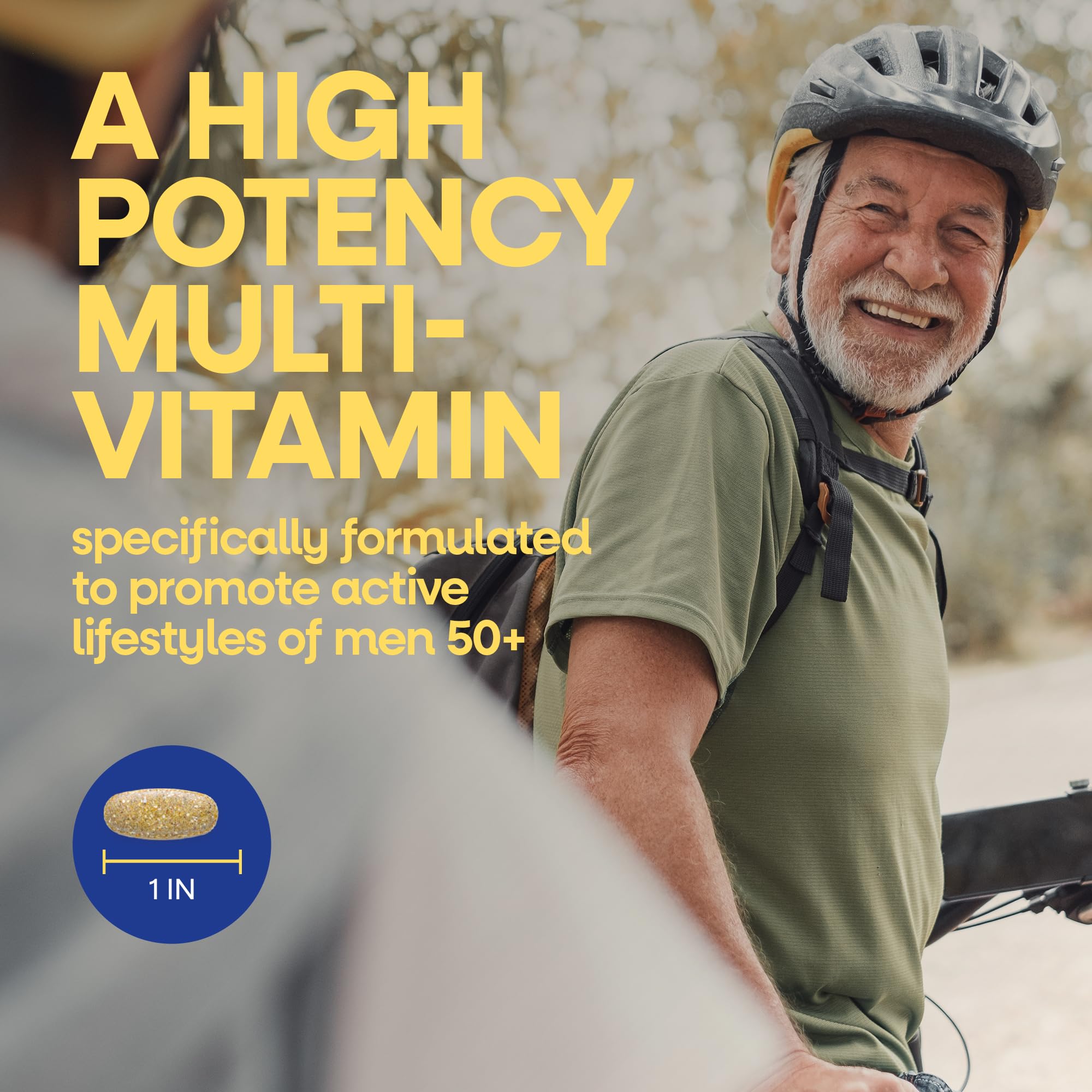 Nature's Way Alive Men's 50 Plus Daily Ultra Multivitamin supplement facts panel highlighting active ingredients.