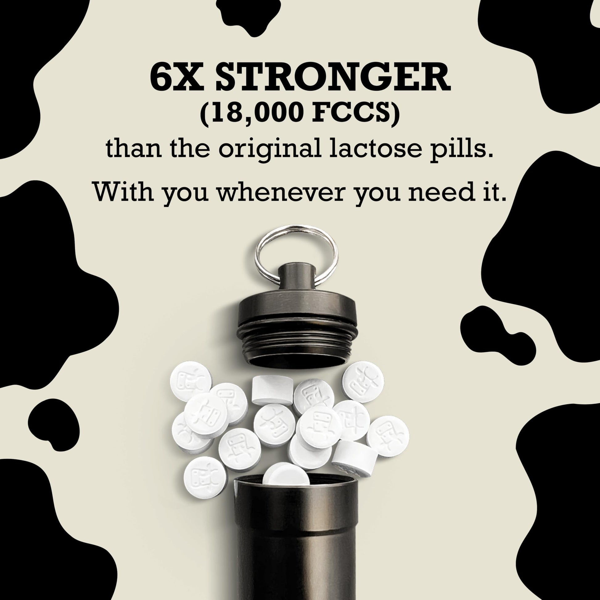 Back of packaging showing single active lactase enzyme ingredient and high potency dosage