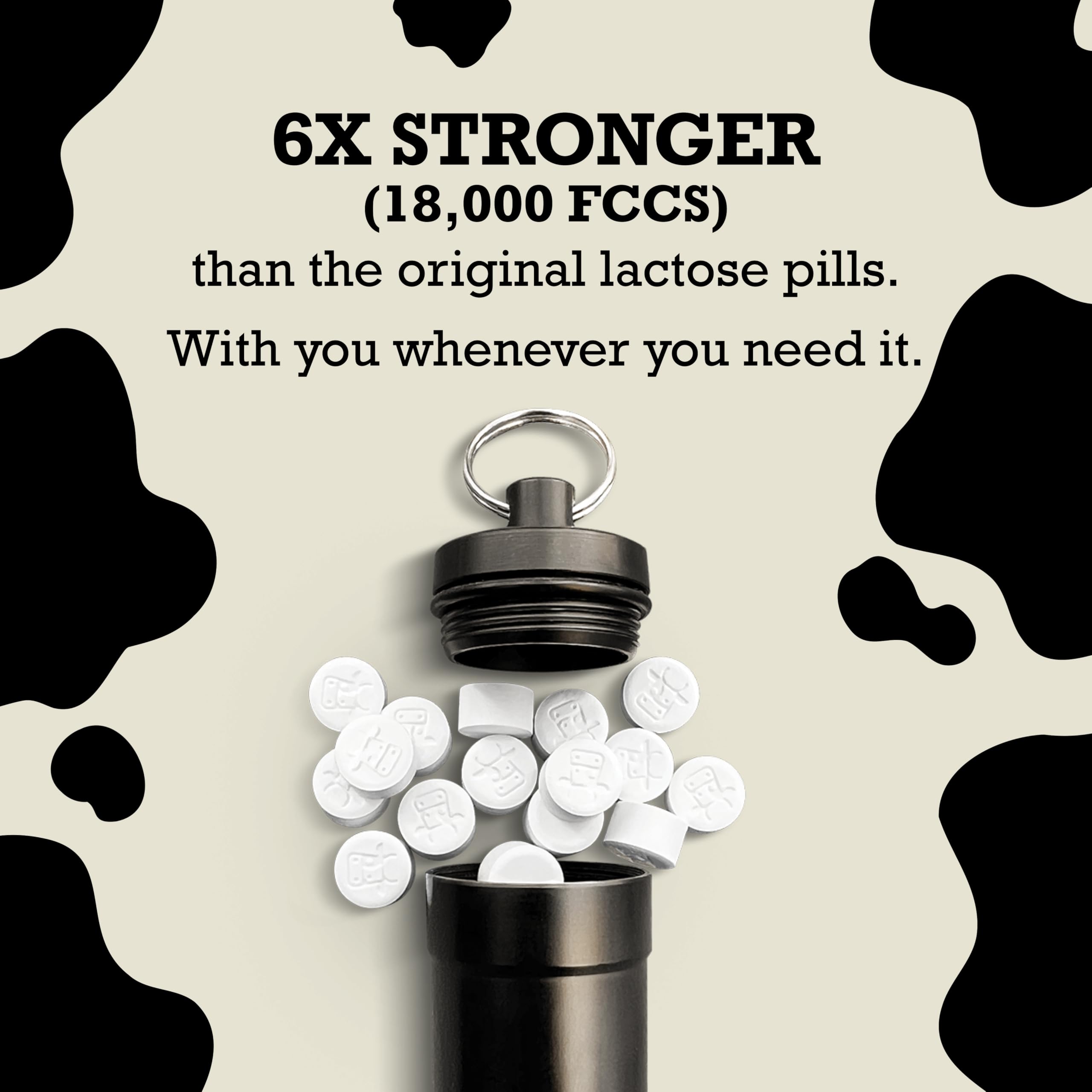 Back of packaging showing single active lactase enzyme ingredient and high potency dosage