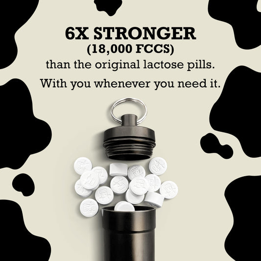 Back of packaging showing single active lactase enzyme ingredient and high potency dosage