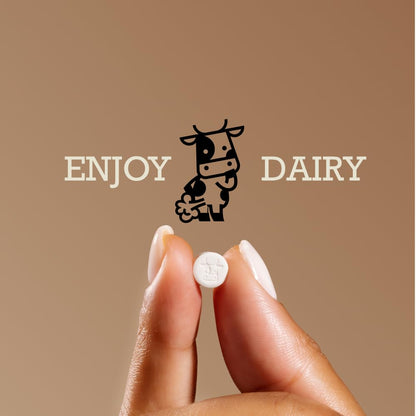 Single easy to swallow tablet demonstrating fast dairy digestion relief