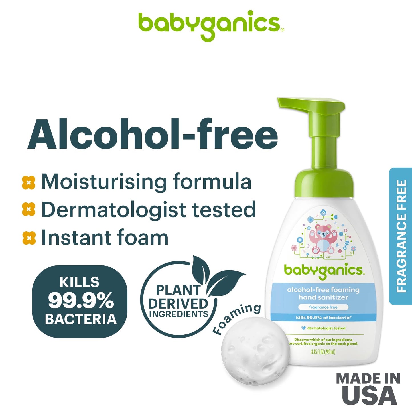 Close up of BabyGanics fragrance-free hand sanitizer dispenser