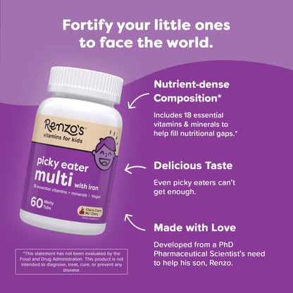 Renzo's cherry flavor melty tablets close up view showing fast dissolving kid friendly texture