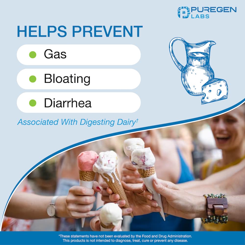 Puregen Labs Dairy Rescue maximum strength lactase enzyme tablets description label