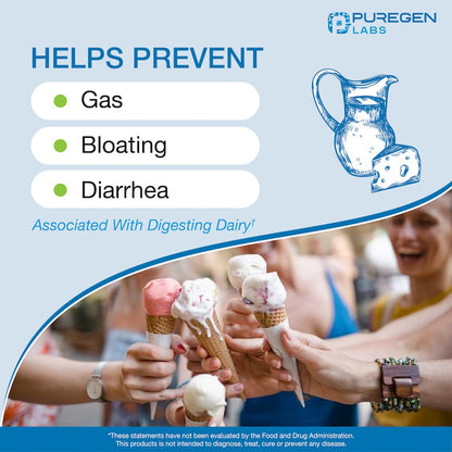 Puregen Labs Dairy Rescue maximum strength lactase enzyme tablets description label