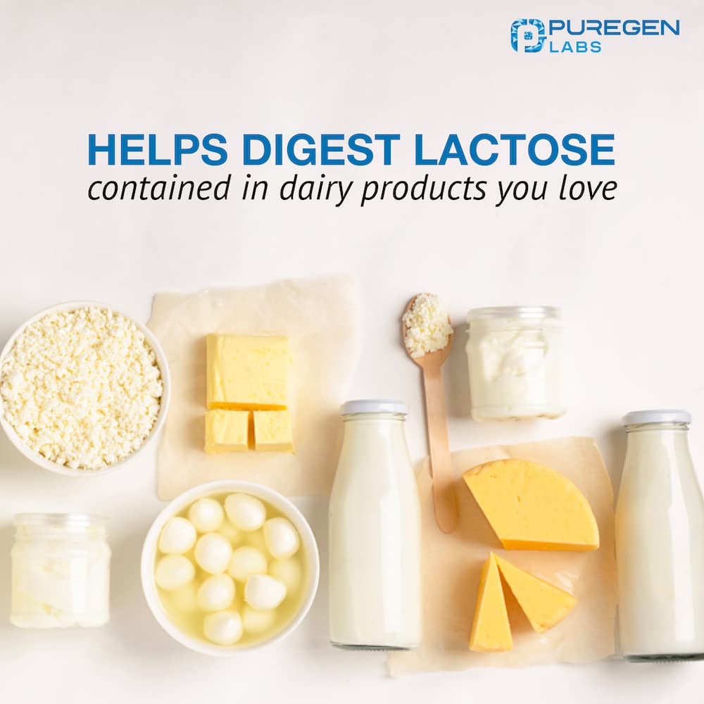 Puregen Labs lactose intolerance supplement bottle showing 360 tablet count text