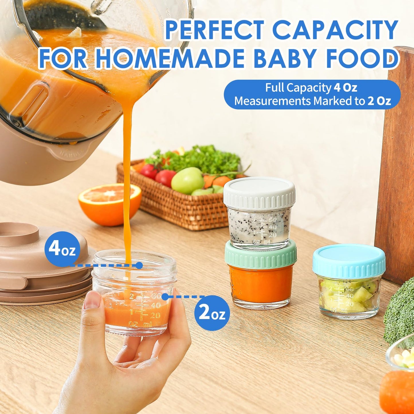 Leak proof 4 ounce glass containers for baby food
