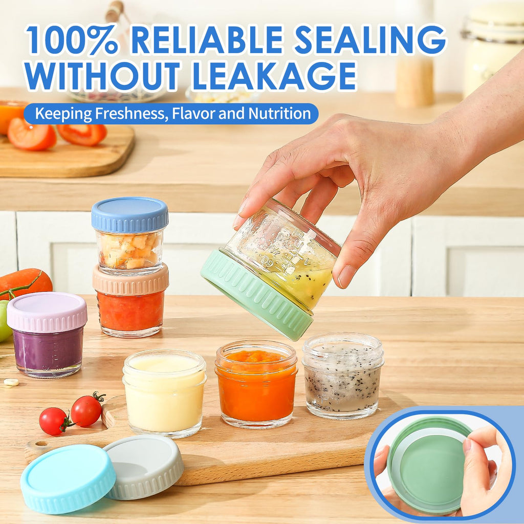 Drkio glass baby food storage showing measurement markings