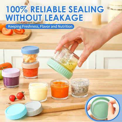 Drkio glass baby food storage showing measurement markings