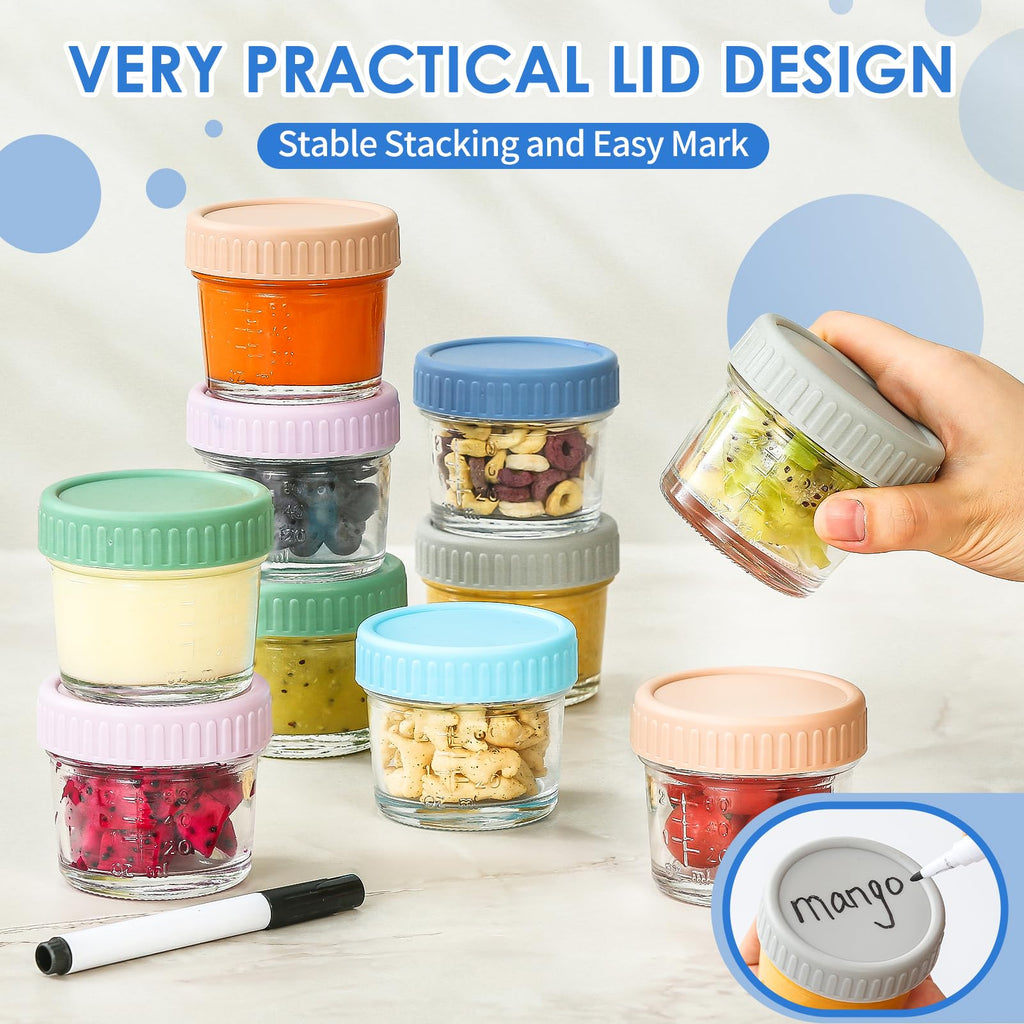 Set of 6 reusable glass jars for baby puree