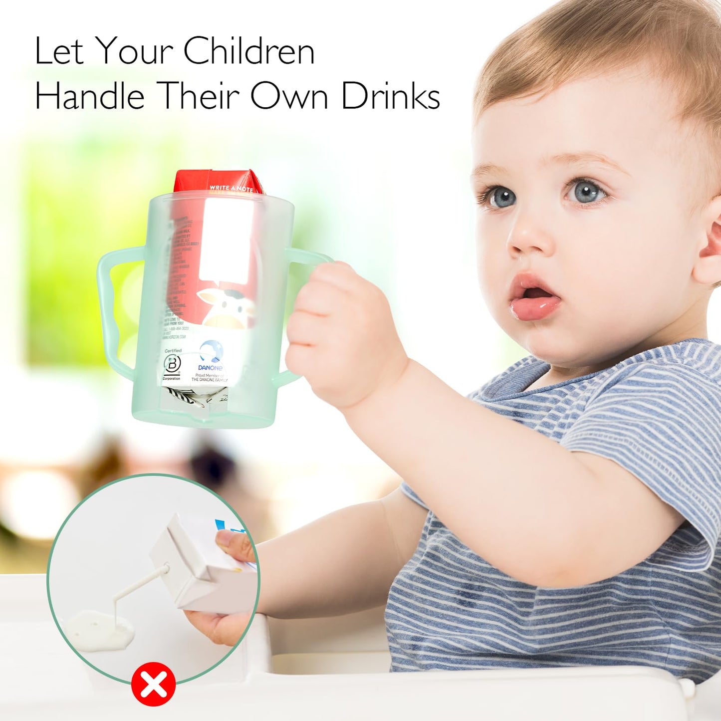 Baby using Momcozy mess-free food pouch holder