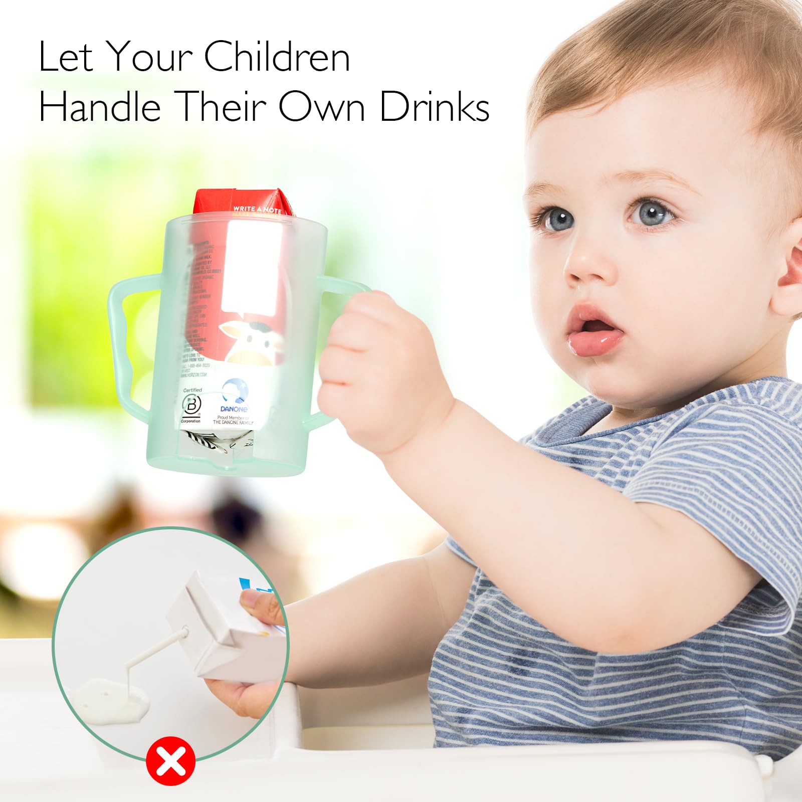 Baby using Momcozy mess-free food pouch holder