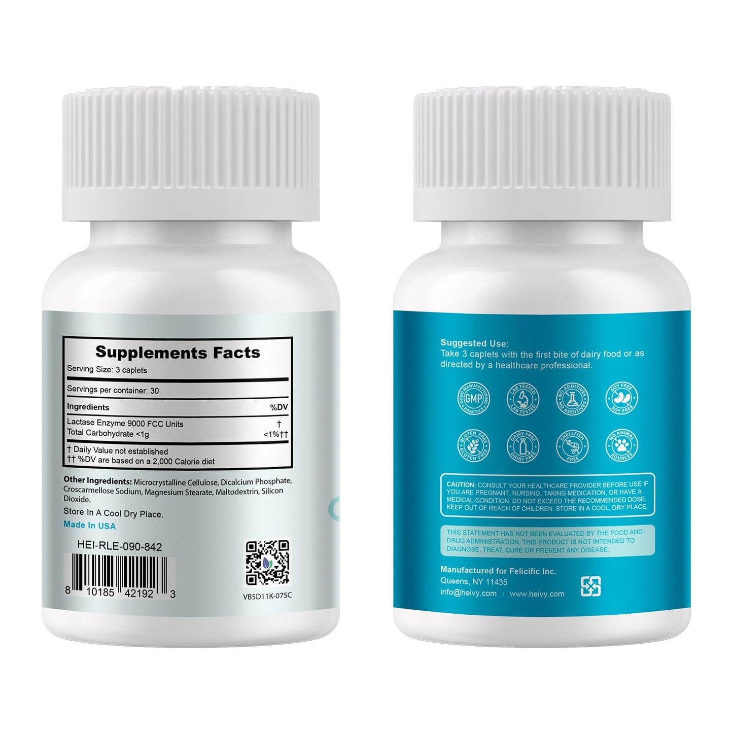 Heivy dairy rescue lactase enzyme 90 caplets packaging details