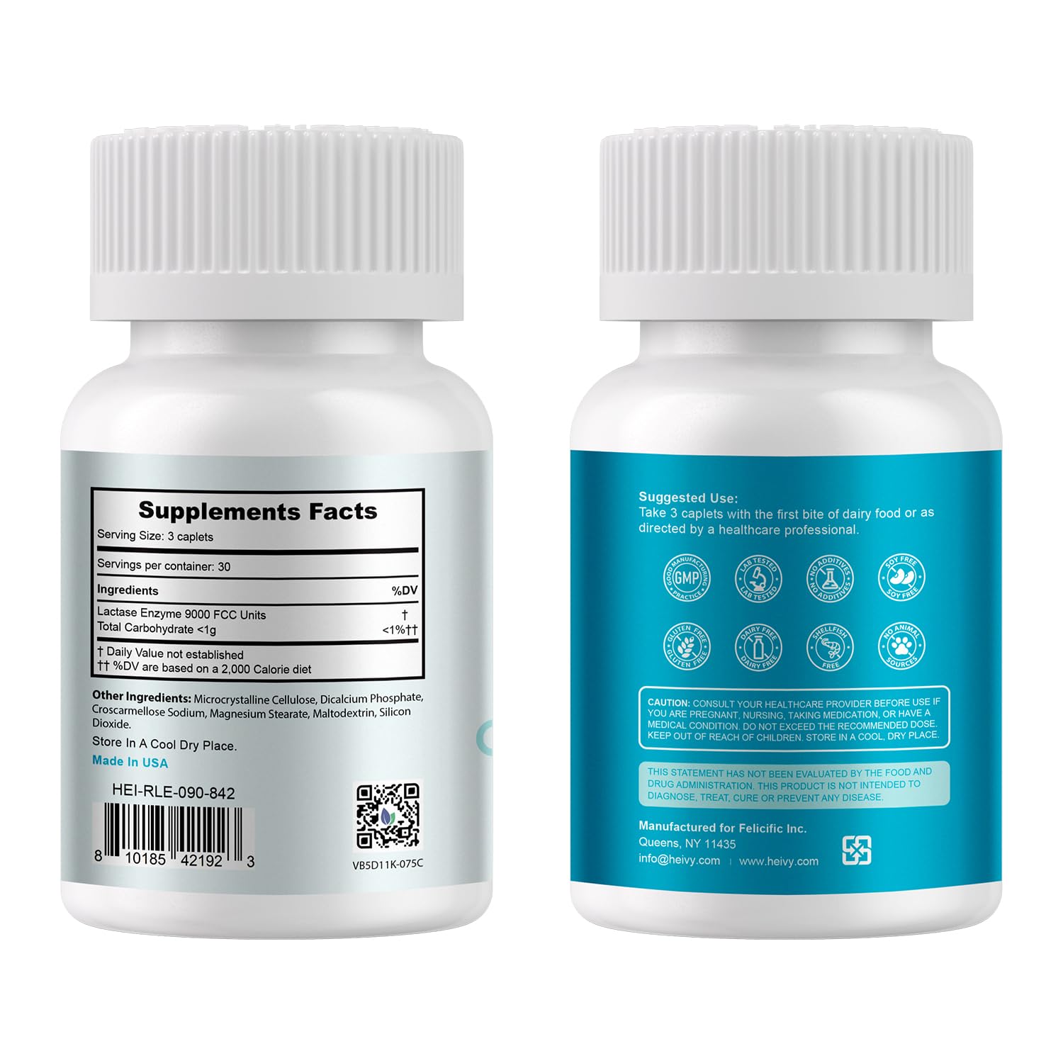 Heivy dairy rescue lactase enzyme 90 caplets packaging details