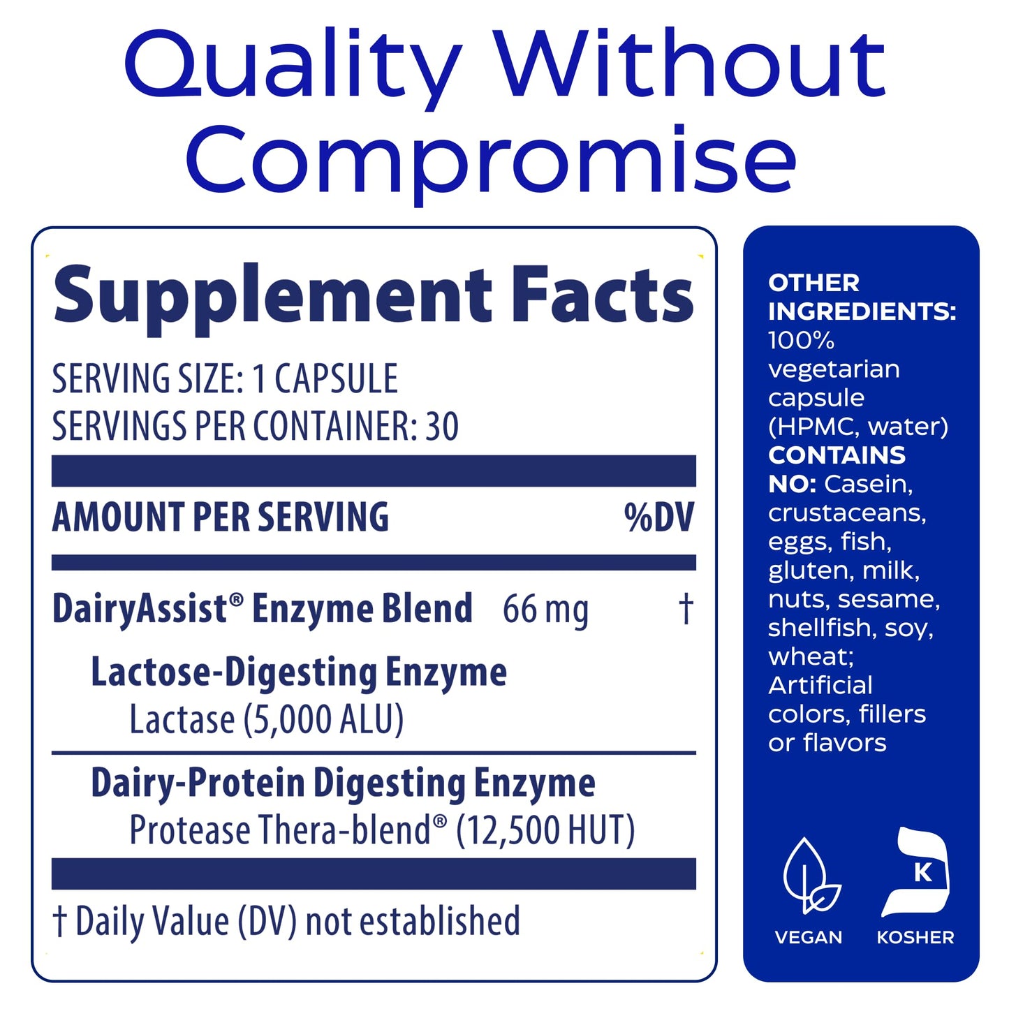 Enzymedica DairyAssist lactase and protease Thera-blend description on packaging