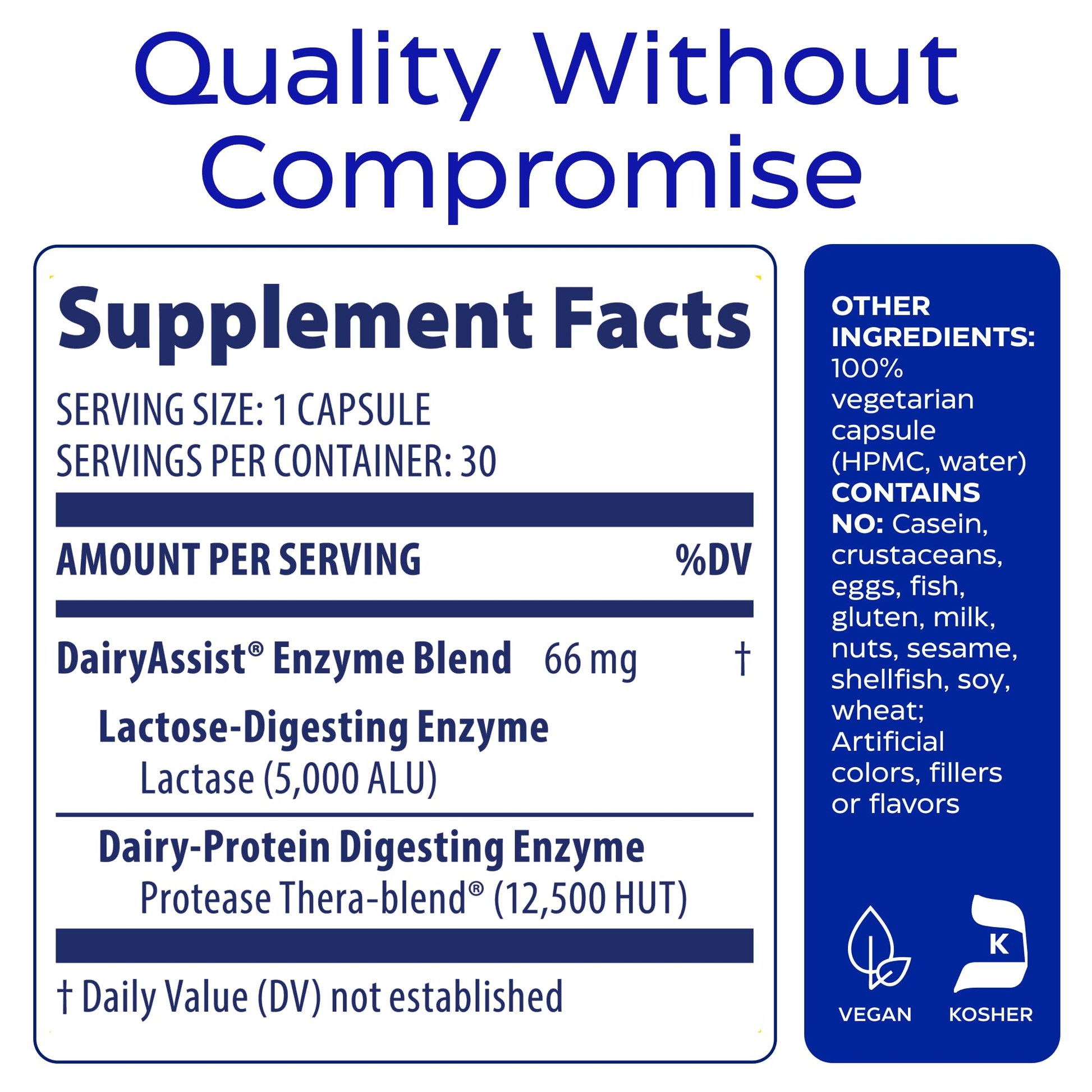 Enzymedica DairyAssist lactase and protease Thera-blend description on packaging