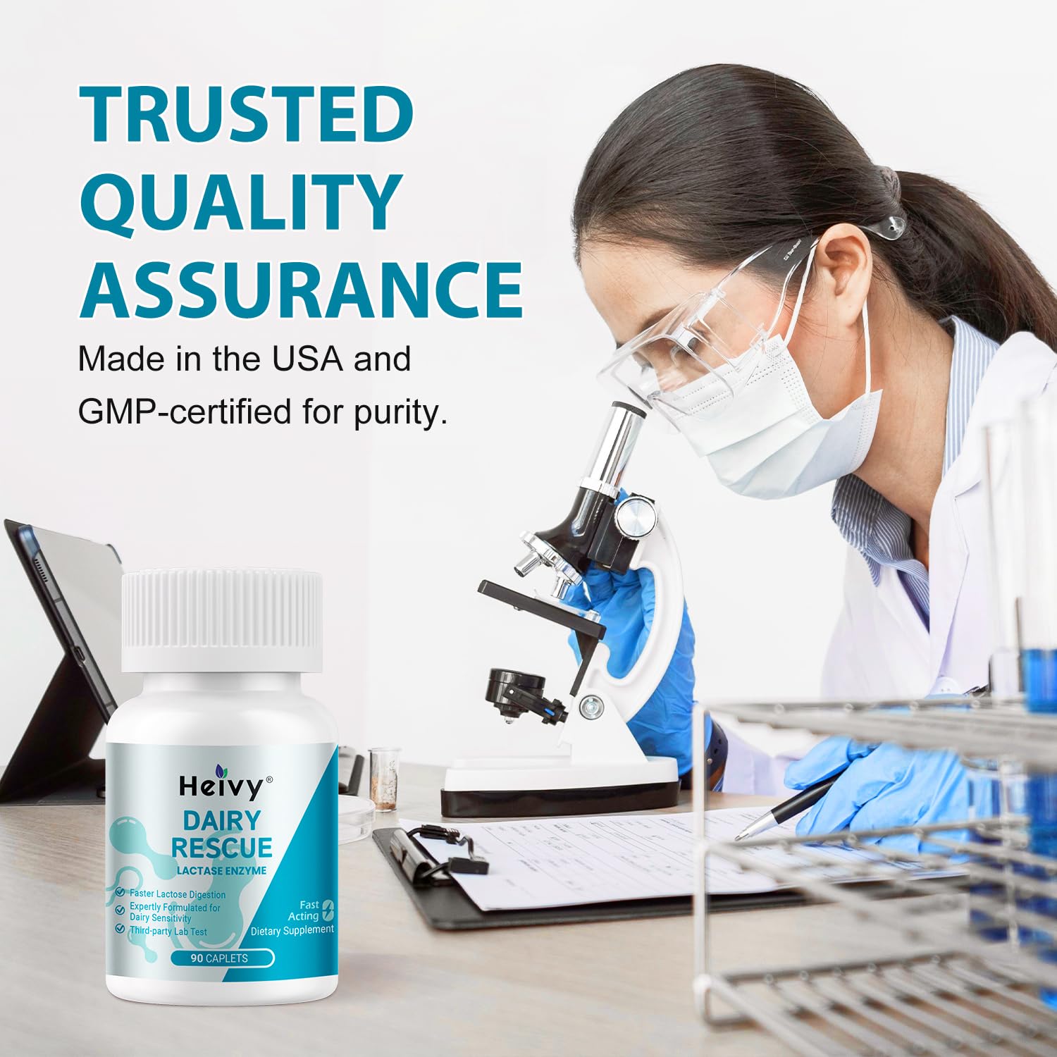 Heivy USA imported lactose intolerance pills caplets close up
