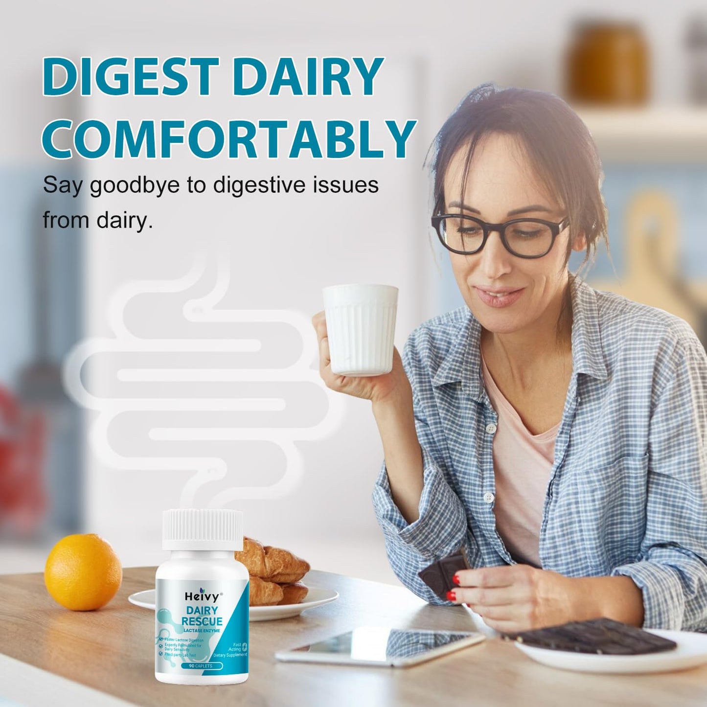 Heivy 9000 FCC lactase enzyme digestive relief bottle side panel