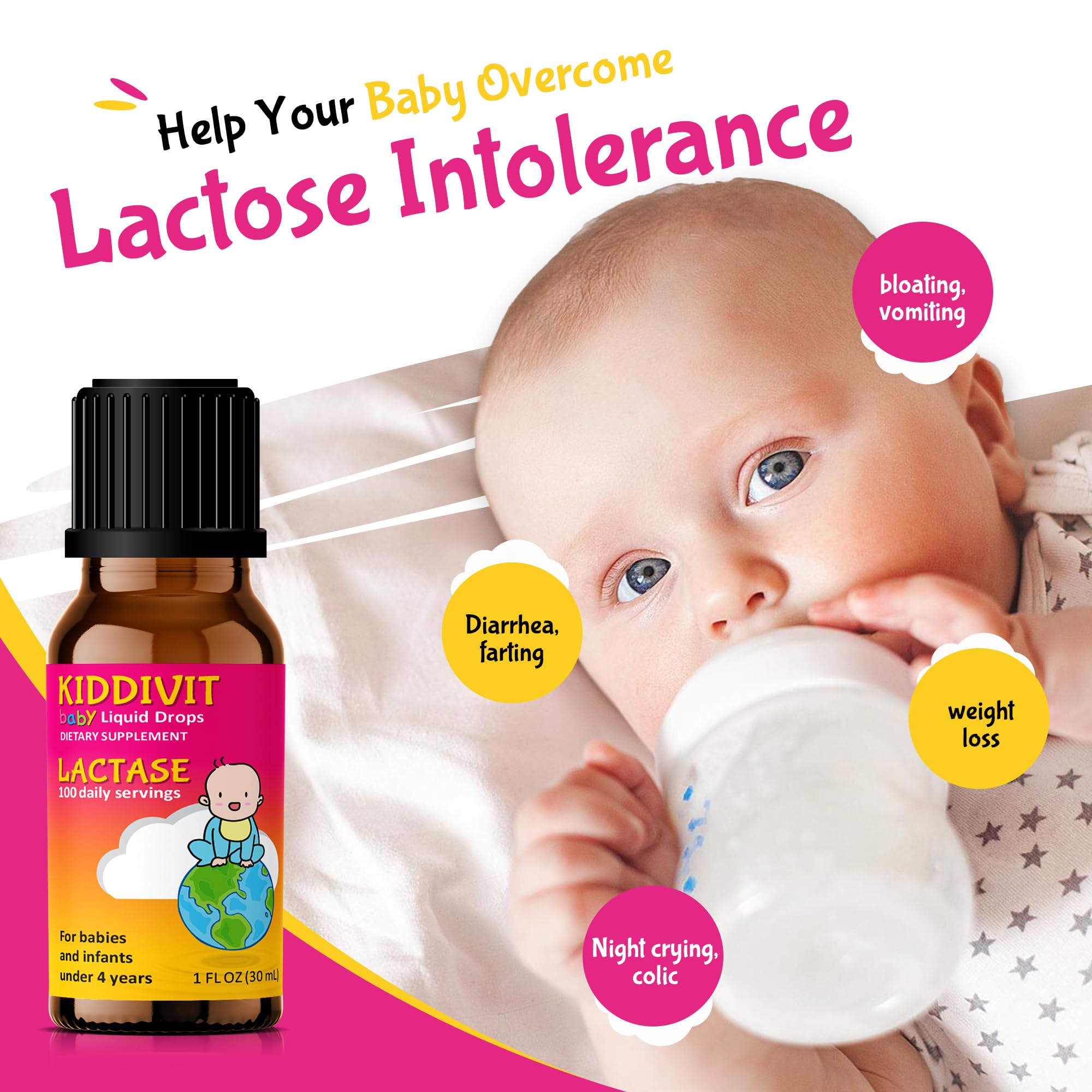 Kiddivit lactase liquid drops 1000 units packaging box details