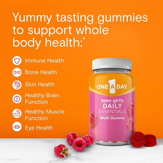 One A Day Teen Girl Daily Essentials multivitamin nutritional facts label on back of bottle