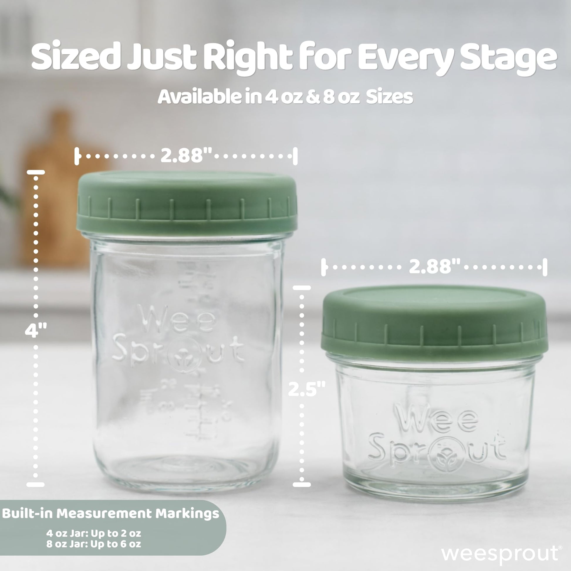 WeeSprout 4 fluid ounce glass jars with colorful lids