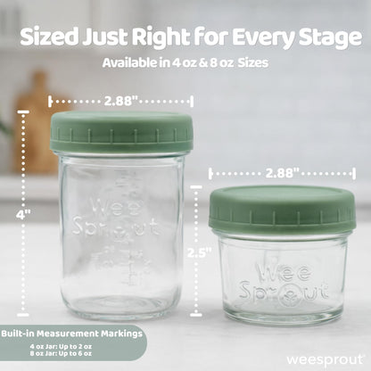 WeeSprout 4 fluid ounce glass jars with colorful lids