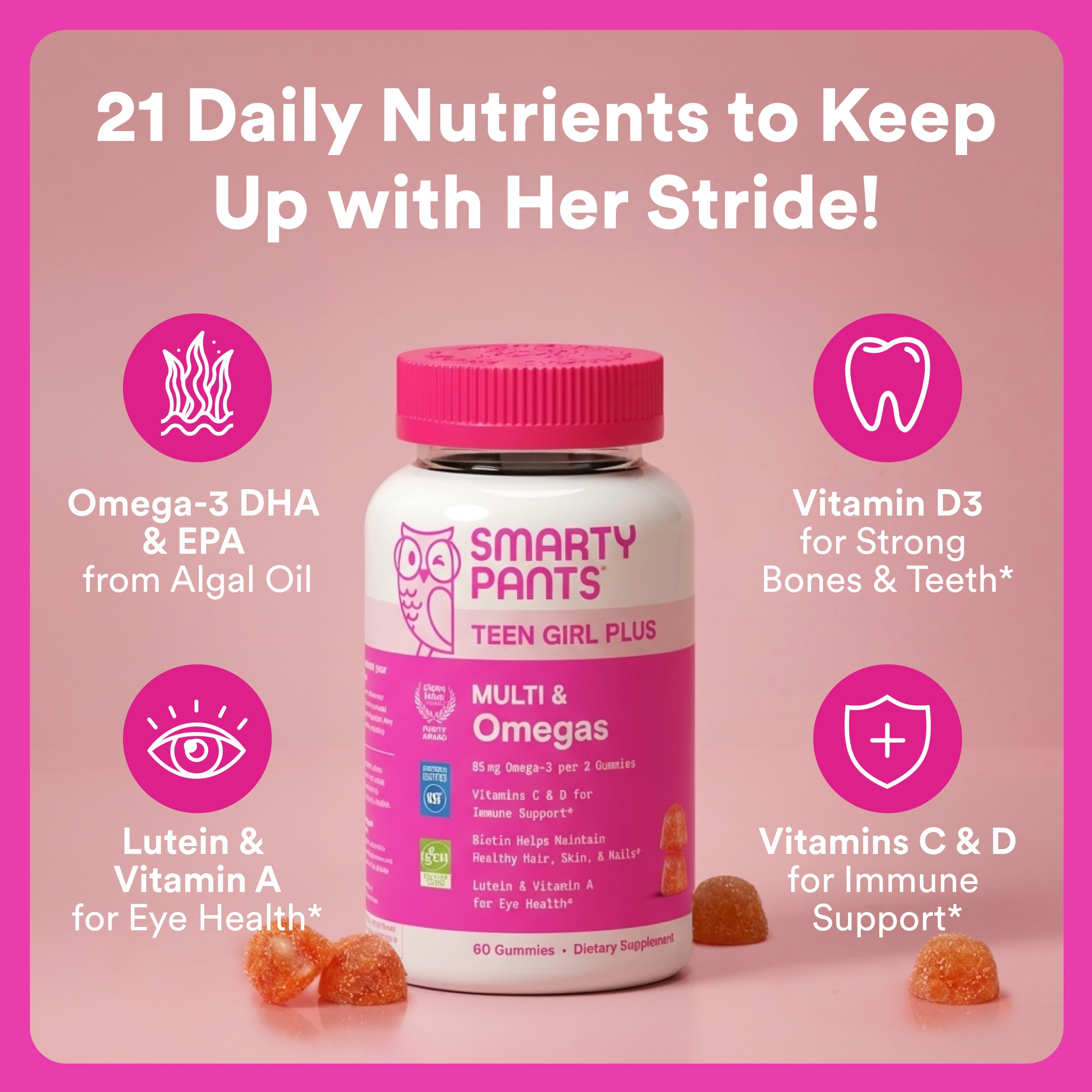 SmartyPants Teen Girl Plus Multi and Omegas mango orange flavor nutritional supplement