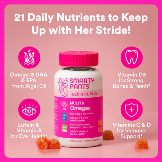 SmartyPants Teen Girl Plus Multi and Omegas mango orange flavor nutritional supplement