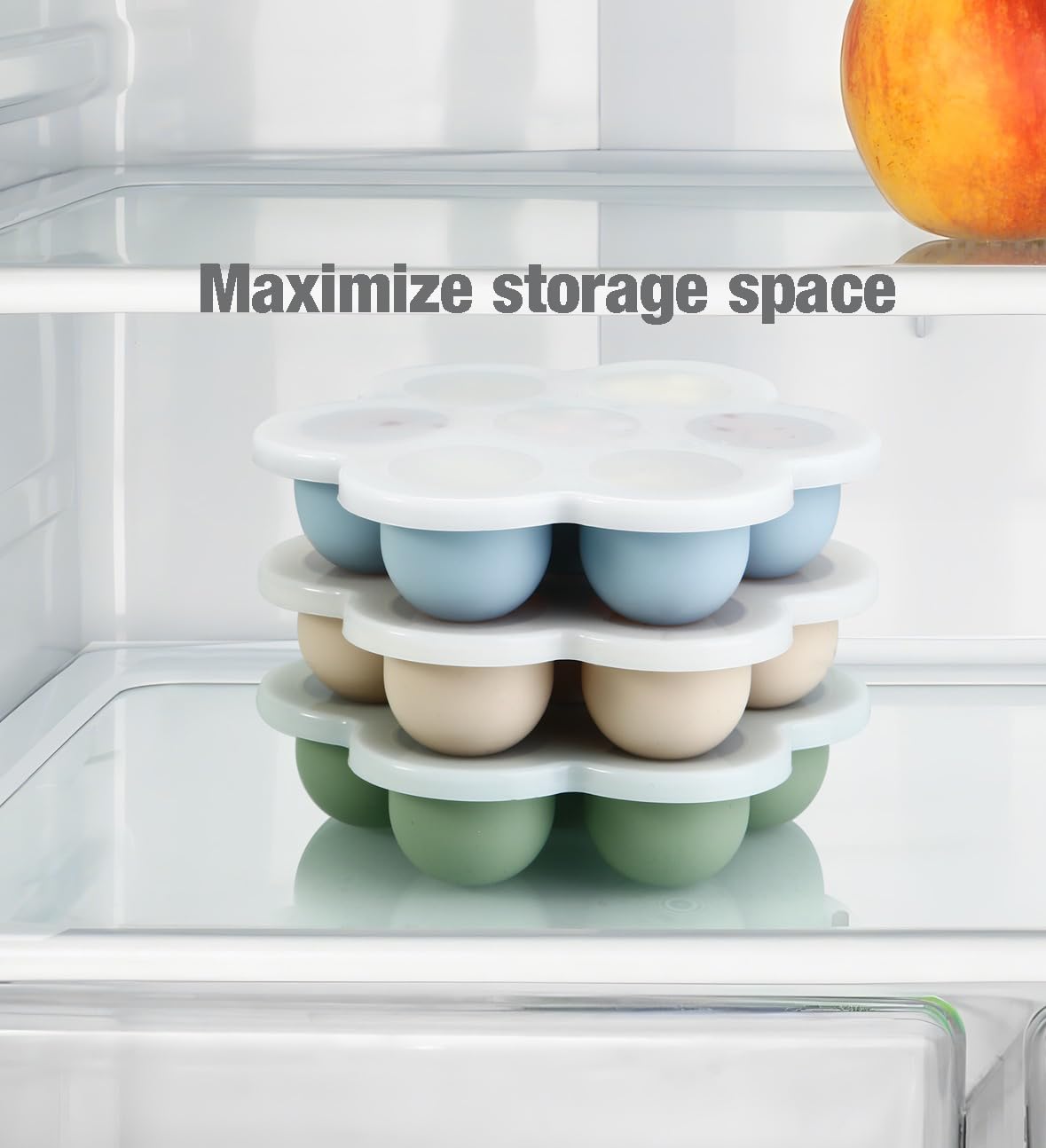 PandaEar silicone baby food storage containers stacked in freezer